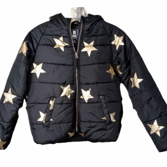 S. Rothschild Black Puffer Jacket with Gold Stars - Picture 3 of 7
